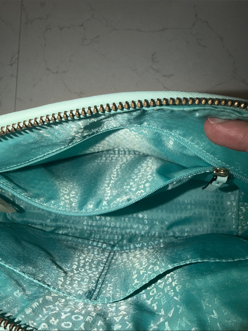 kate spade mint perforated dome satchel with gold hardware - Picture 4 of 5